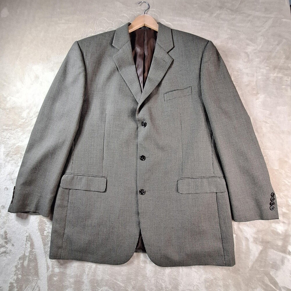 Michael Michael Kors Blazer Mens 46L Gray Houndstooth 3 Button Ventless Jacket